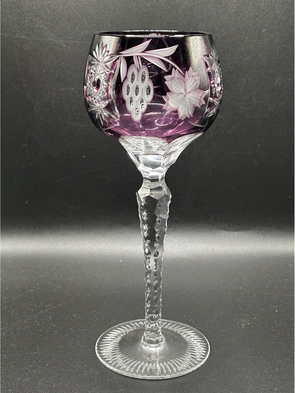 Vintage Nachtmann Traube Amethyst Cut To Clear Crystal Wine Hock/Goblet 1960’s